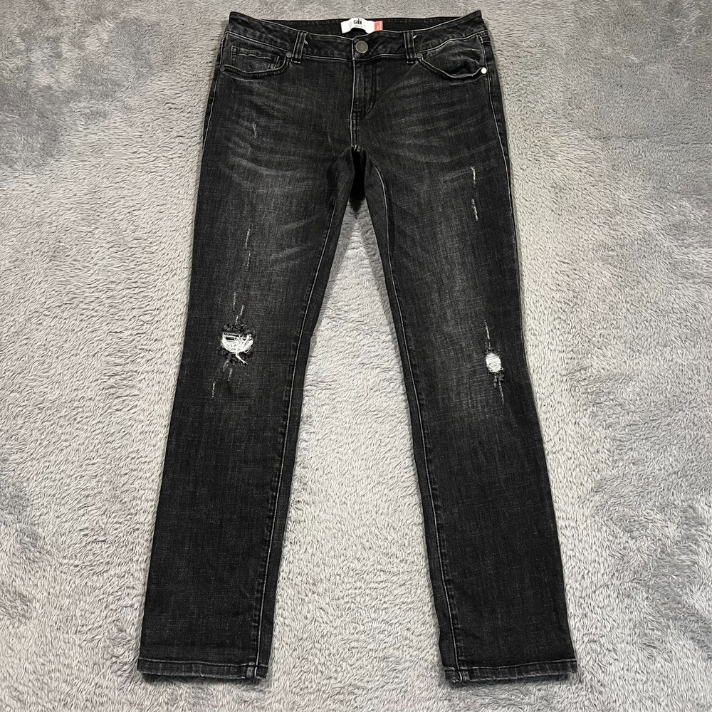 CAbi Slim Boyfriend Jeans Black Charcoal Distressed Stretch Women's 8‎ #3749